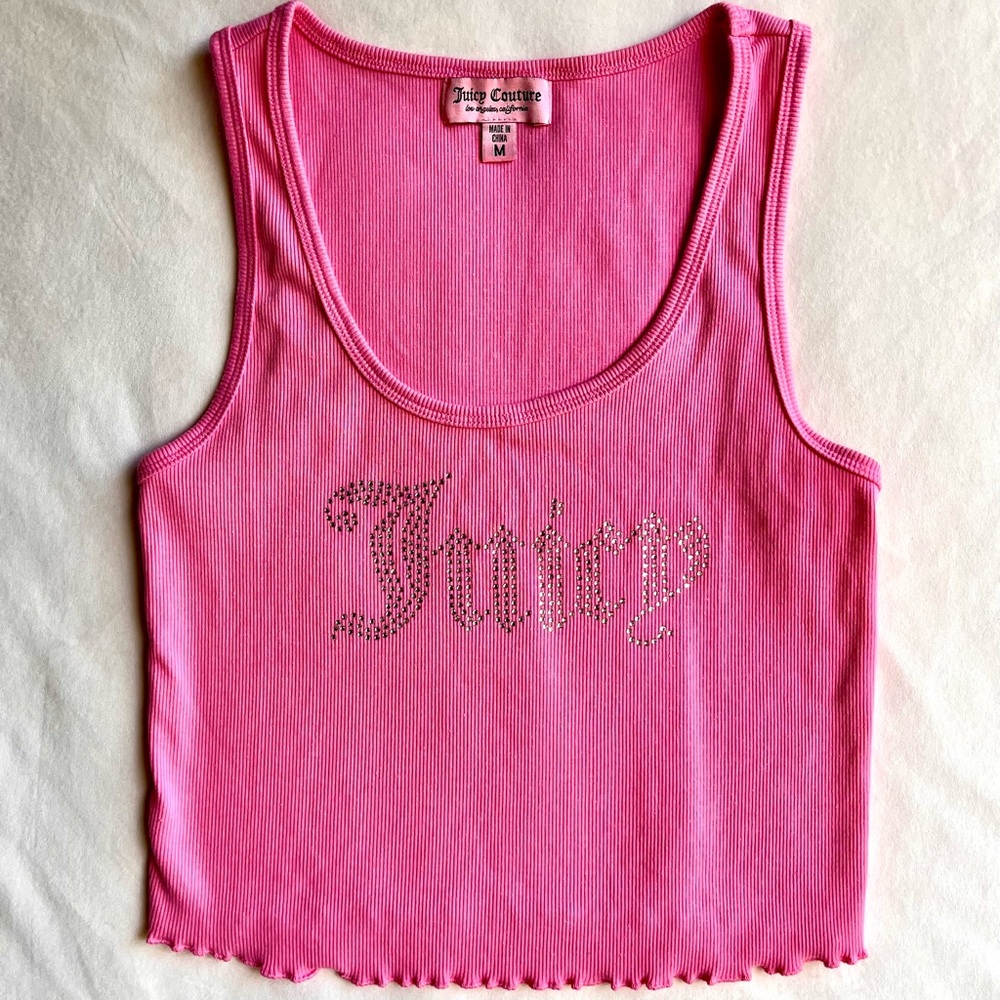 Juicy Couture Hot Pink Rhinestone Logo Ribbed Tank
